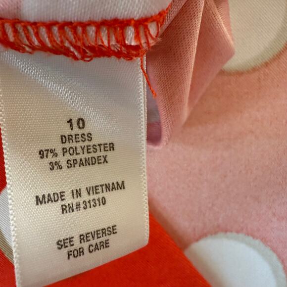 Dress Barn Skater Dress SZ 10 Orange Ivory Polka Dots Minnie Rockabilly Pinup - Picture 8 of 9